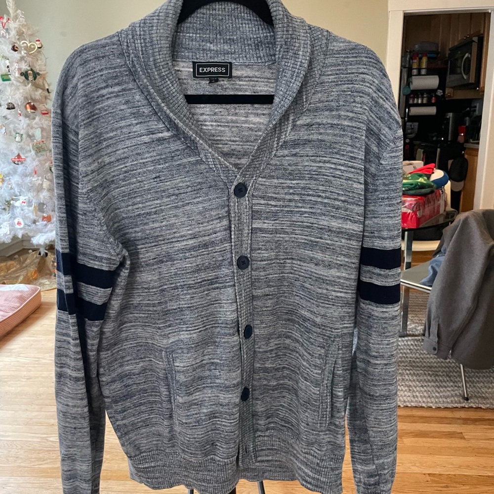 Express Heather Gray and Navy Men's Cardigan